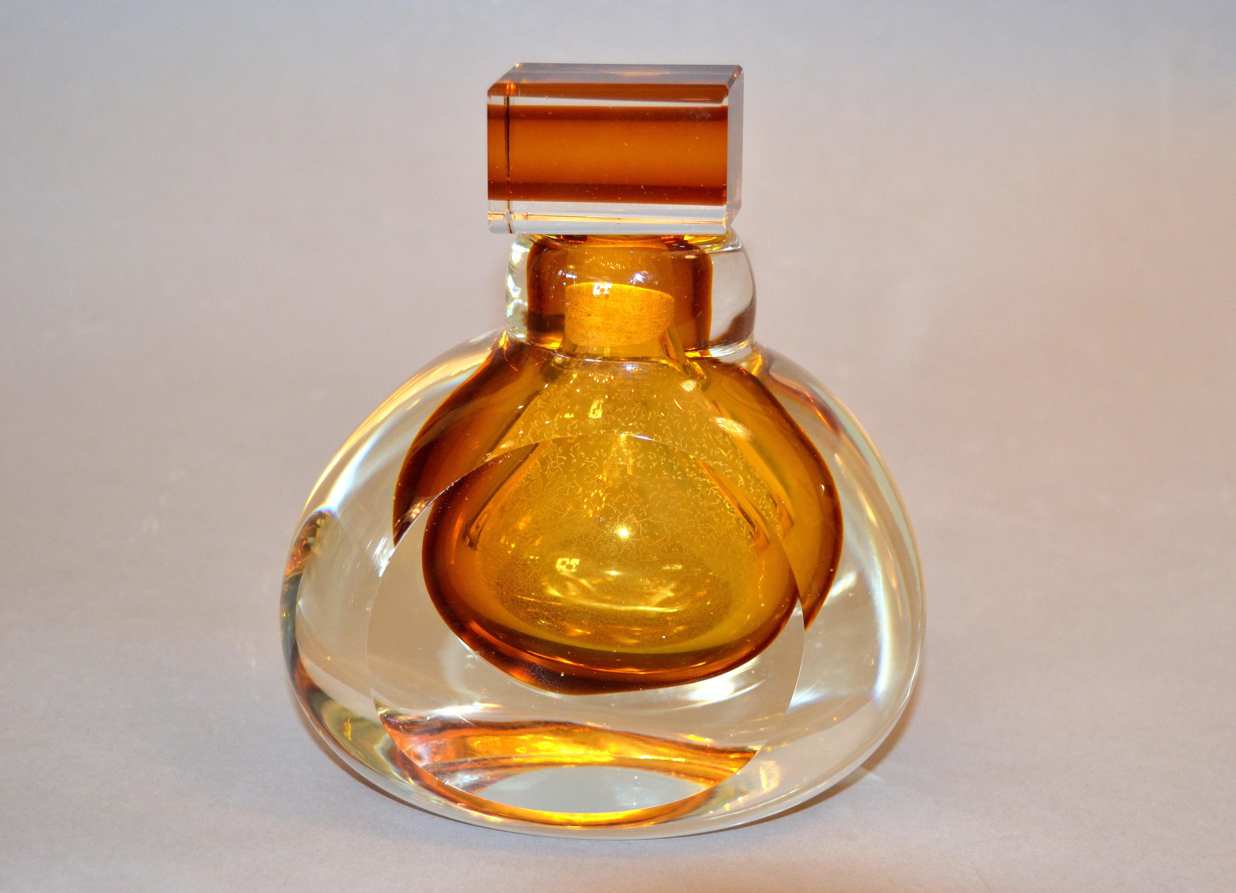 Vintage Clear & Amber Controlled Bubbles Murano Art Glass Perfume Bottle, Italy 5