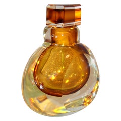 Vintage Clear & Amber Controlled Bubbles Murano Art Glass Perfume Bottle, Italy