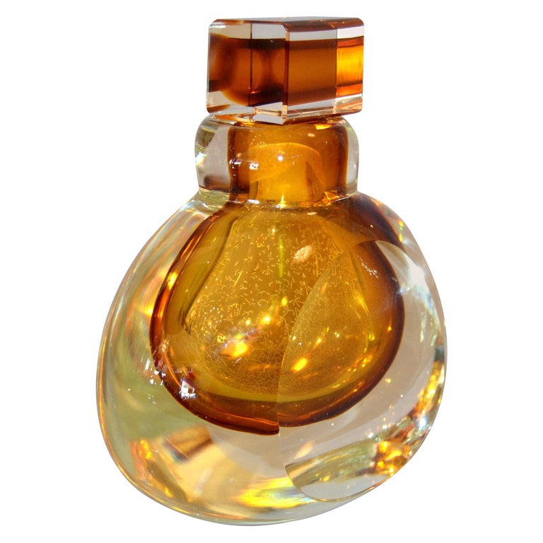 Vintage Clear And Amber Controlled Bubbles Murano Art Glass Perfume Bottle Italy At 1stdibs
