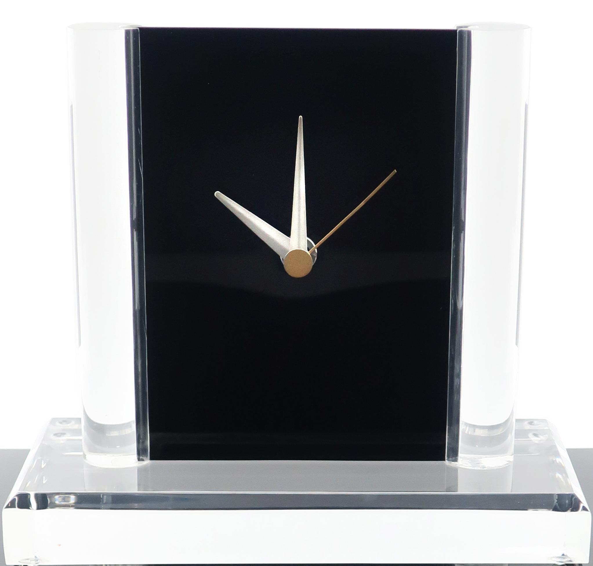 Unknown Vintage Clear and Black Lucite Clock For Sale