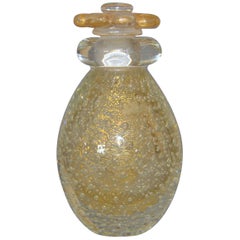 Vintage Clear und Gold Dust Controlled Bubbles Murano Kunstglas Parfümflasche