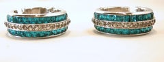 Vintage Clear & Aquamarine Crystals Hoop Earrings