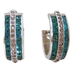 Vintage Clear & Aquamarine Crystals Hoop Earrings