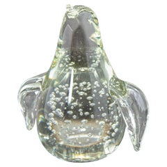 Vintage Clear Art Glass Bird Penguin Paperweight Figurine With Bubbles