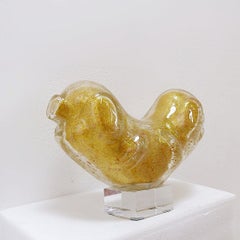 Vintage clear art glass figurine with gold glitter