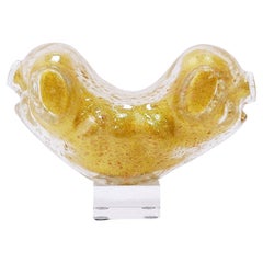 Vintage clear art glass figurine with gold glitter