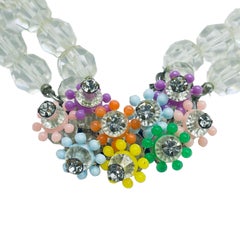Vintage clear crystal colorful flowers beaded necklace earrings set