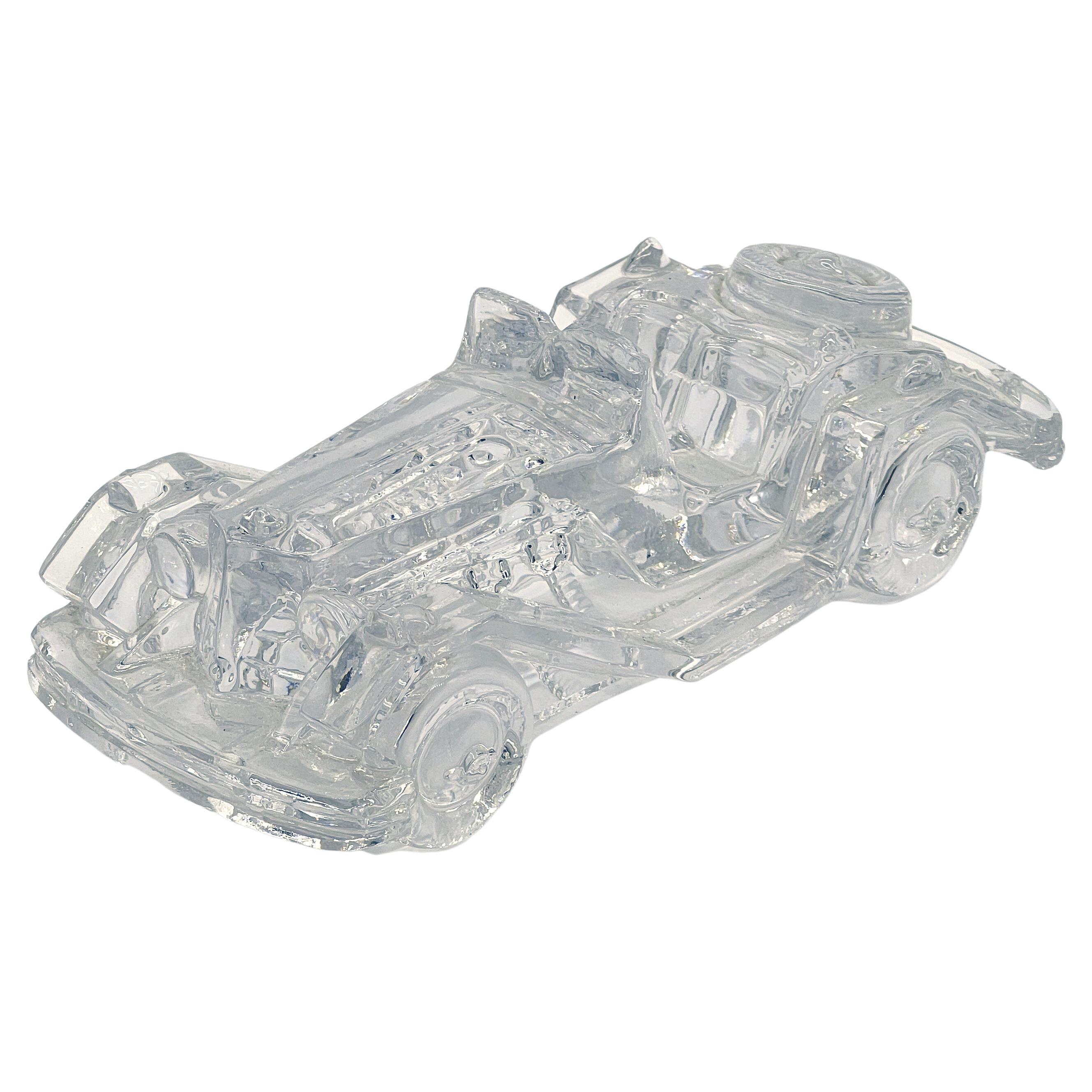 Vintage Clear Crystal Mg Roadster Decorative Model Car / Paperweight en vente