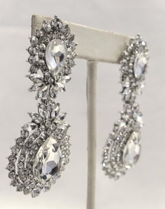 Vintage Clear Crystals Drop Pierced Earrings