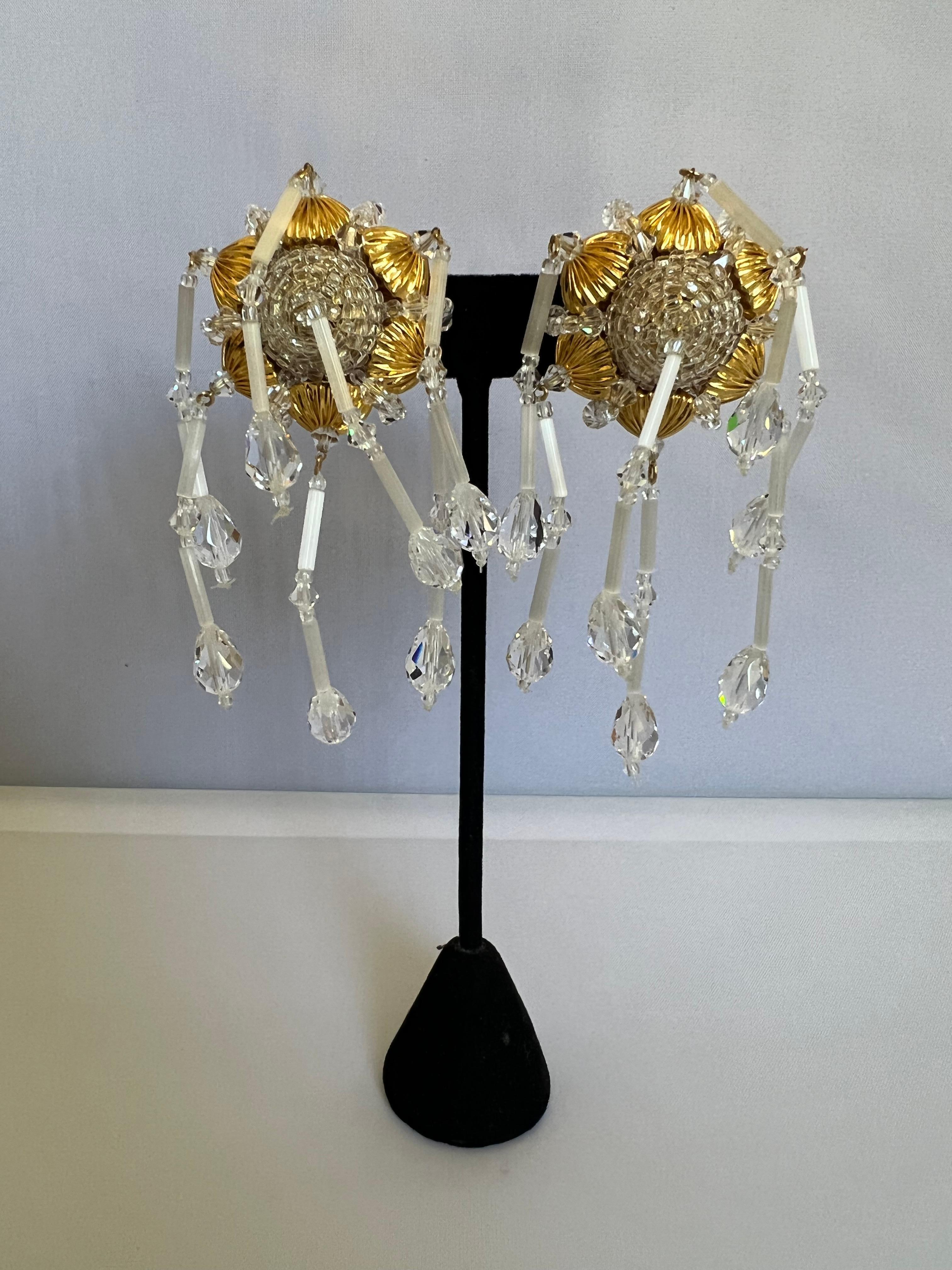 Artisan Vintage Clear Gilt Firework Earrings 
