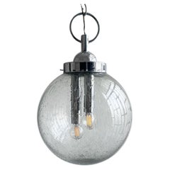 Vintage Clear Glass and Chromed Metal Chandelier, Timeless Decorative, Moon Lamp