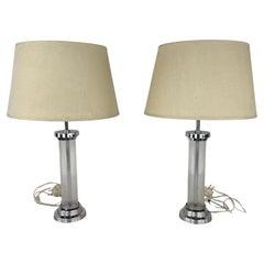 Vintage Clear Glass Column Table Lamps – A Pair