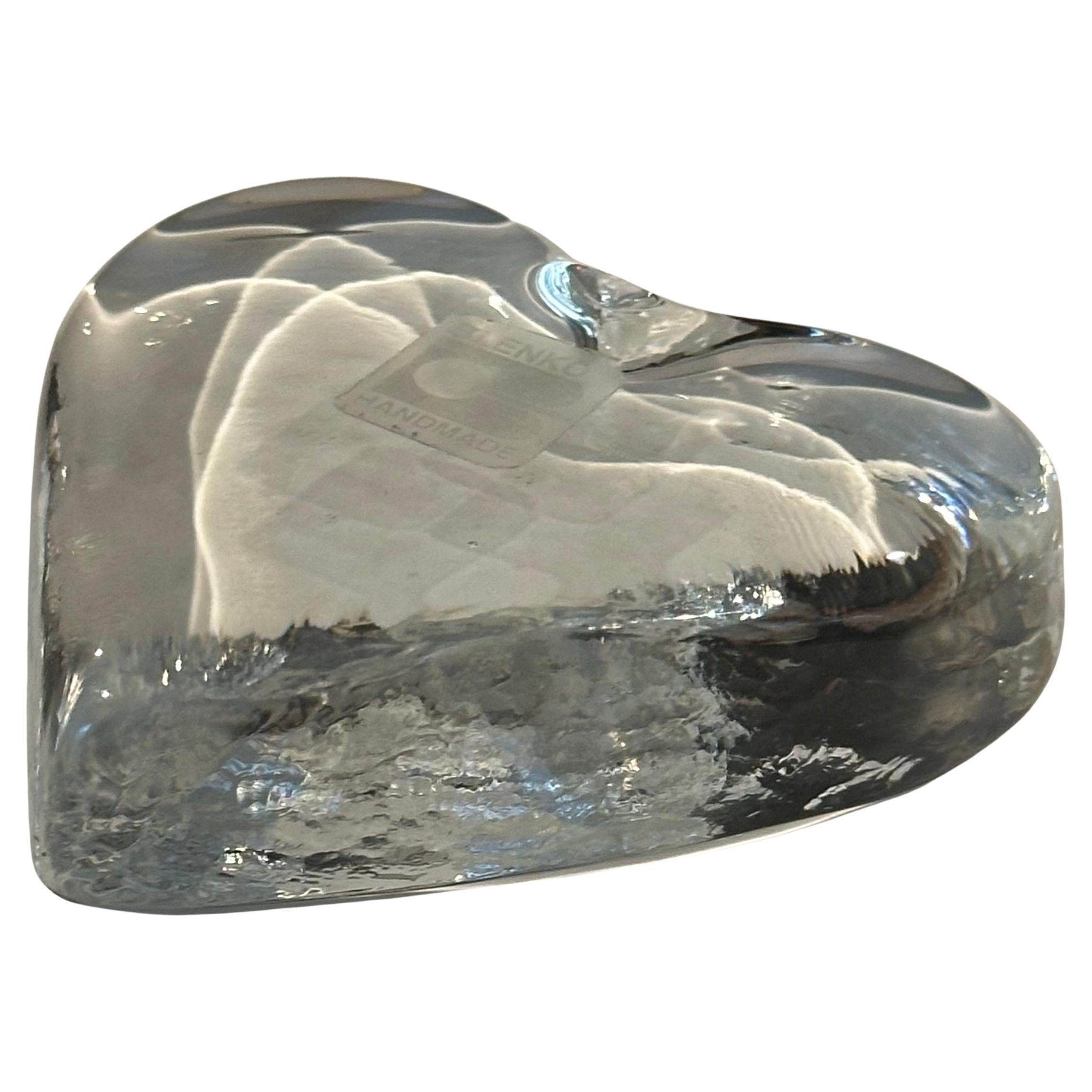 Vintage Clear Glass Heart Shaped Paperweight Wayne Husted for Blenko