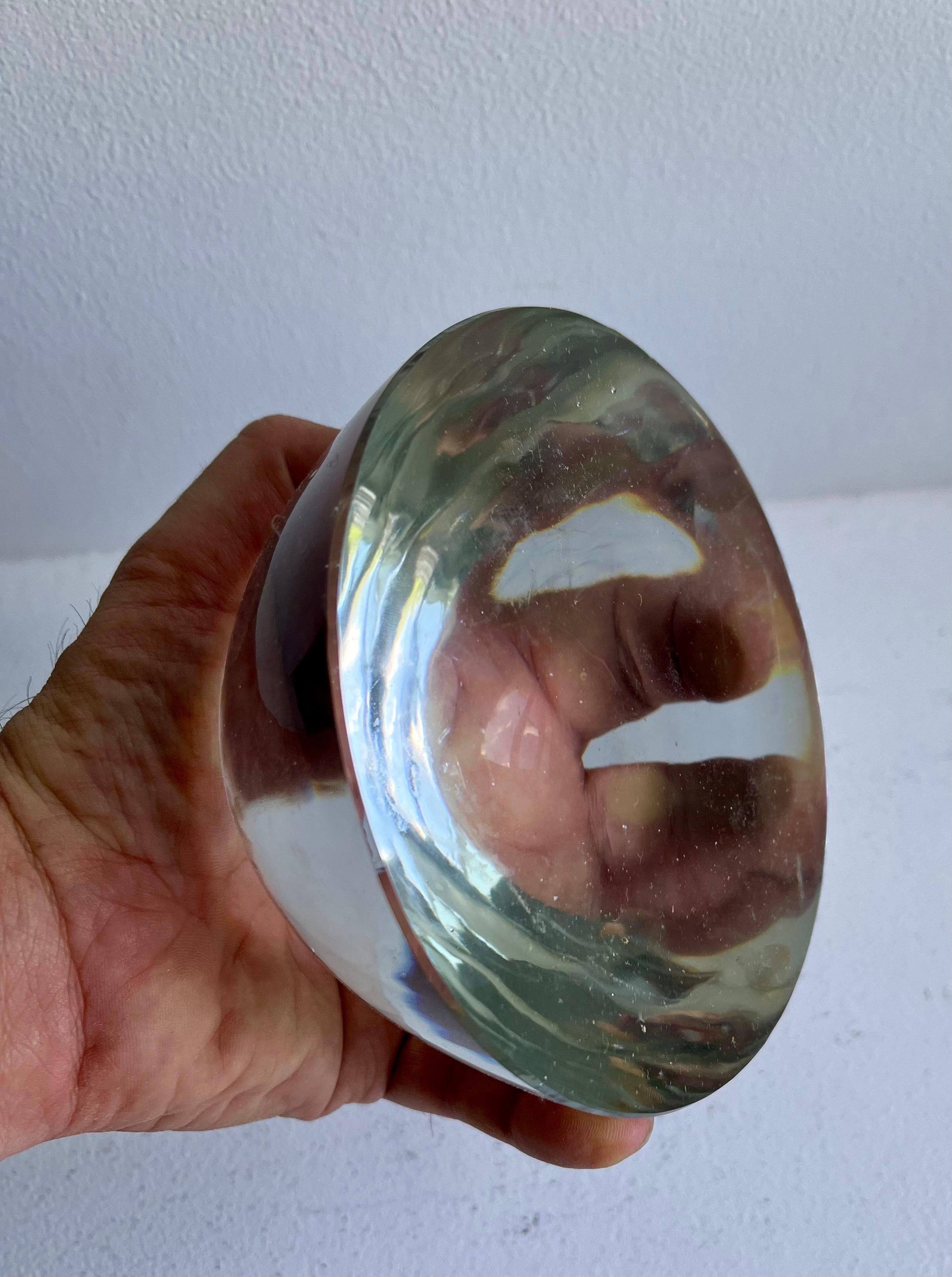 Vintage Clear Glass Magnifying  Dome Paperweight For Sale 4