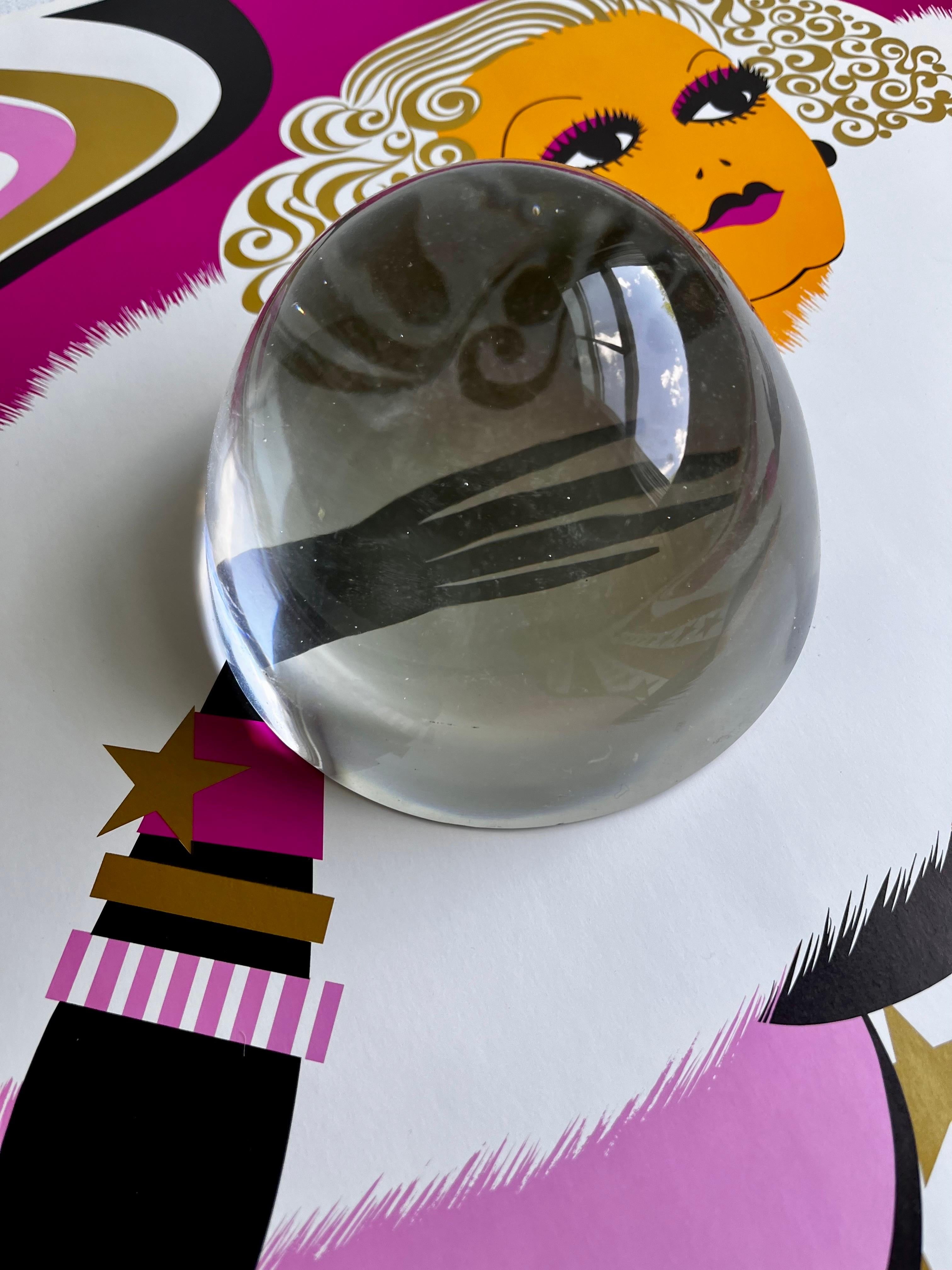 20th Century Vintage Clear Glass Magnifying  Dome Paperweight For Sale