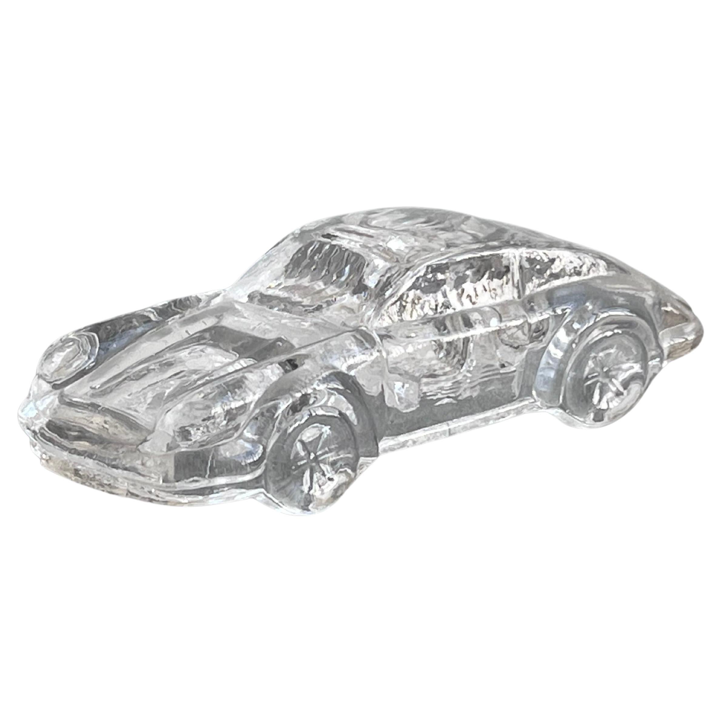 Vintage Clear Glass Sculpture of a Classic Porsche 911, Racing Car Memorabilia For Sale