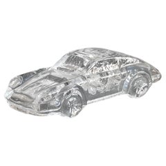 Vintage Clear Glass Sculpture of a Classic Porsche 911, Racing Car Memorabilia