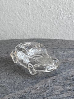 Vintage Clear Glass Sculpture of a Classic Volkswagen Beetle, Car Memorabilia
