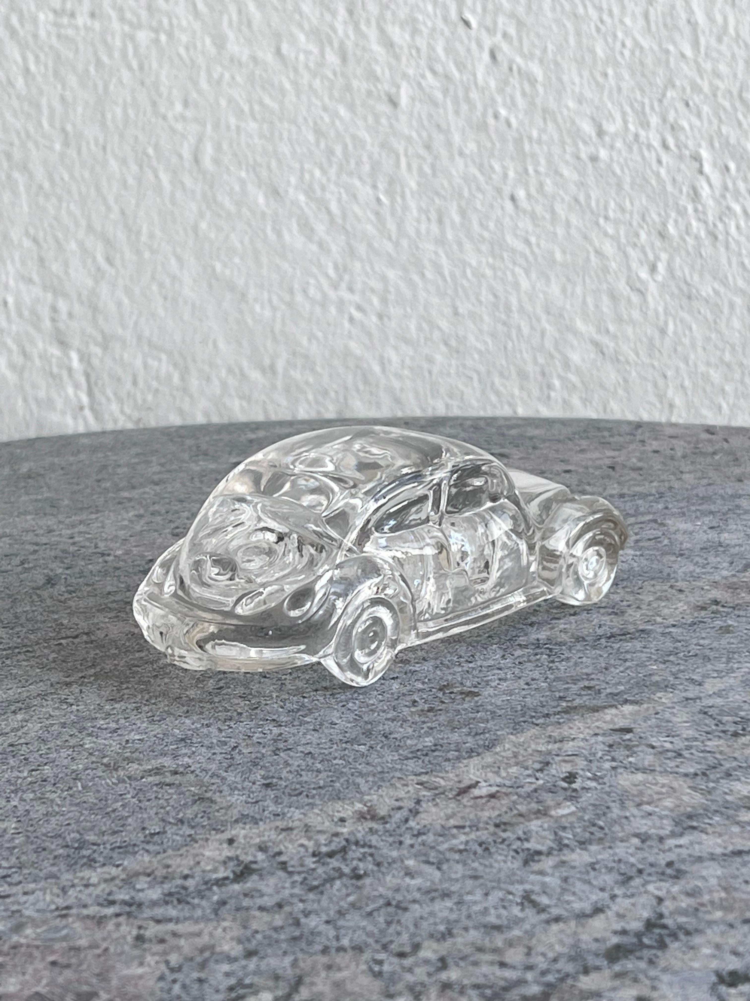 Space Age Vintage Clear Glass Sculpture of a Classic Volkswagen Beetle, Car Memorabilia For Sale