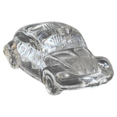 Retro Clear Glass Sculpture of a Classic Volkswagen Beetle, Car Memorabilia