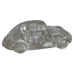 Vintage Clear Glass Sculpture of a Classic Volkswagen Beetle, Car Memorabilia