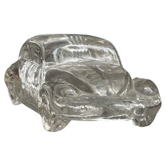 Vintage Clear Glass Sculpture of a Classic Volkswagen Beetle, Car Memorabilia