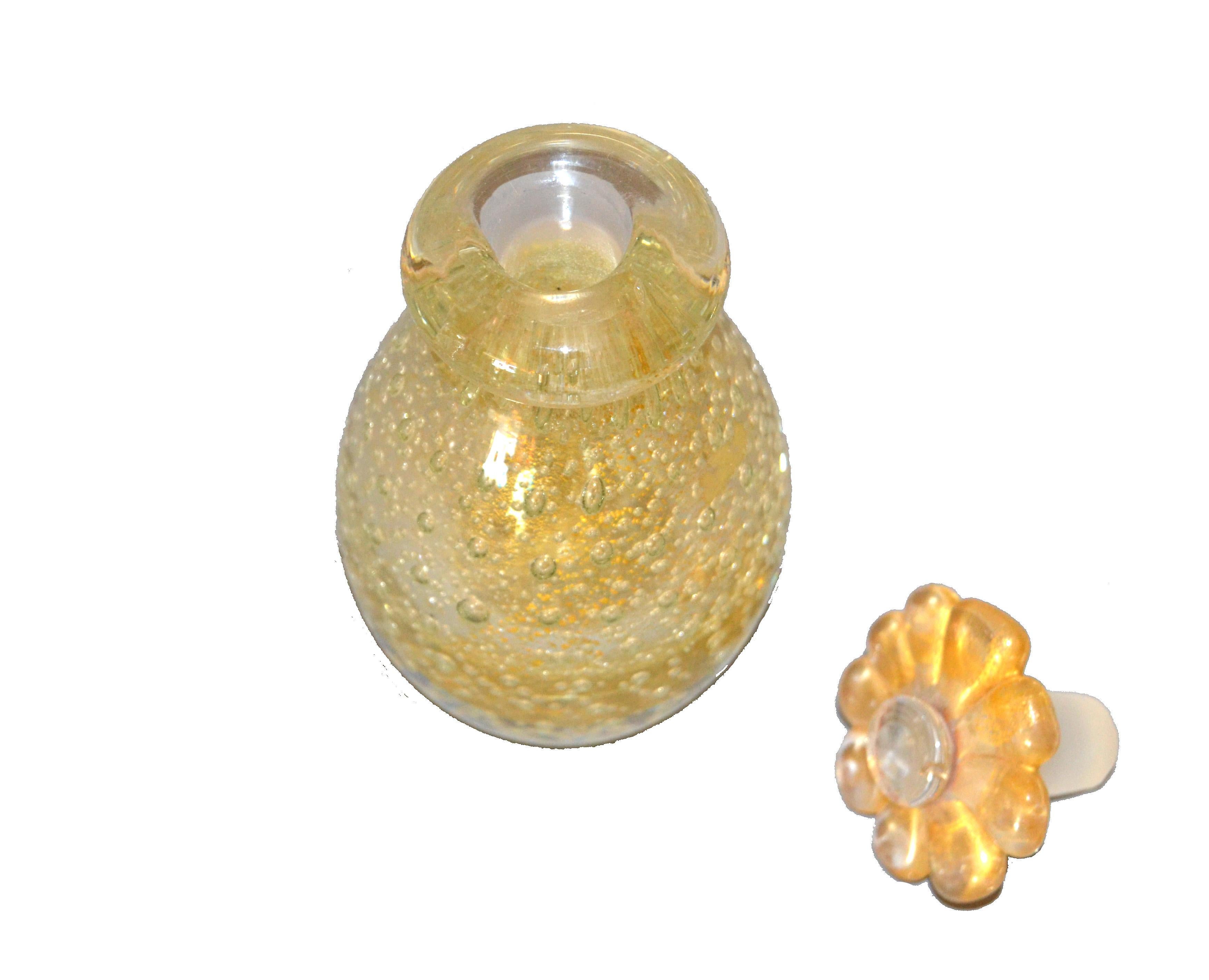 Vintage Clear und Gold Dust Controlled Bubbles Murano Kunstglas Parfümflasche (Moderne der Mitte des Jahrhunderts)
