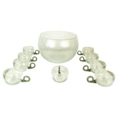 Vintage clear & grey glass 1970s punch set