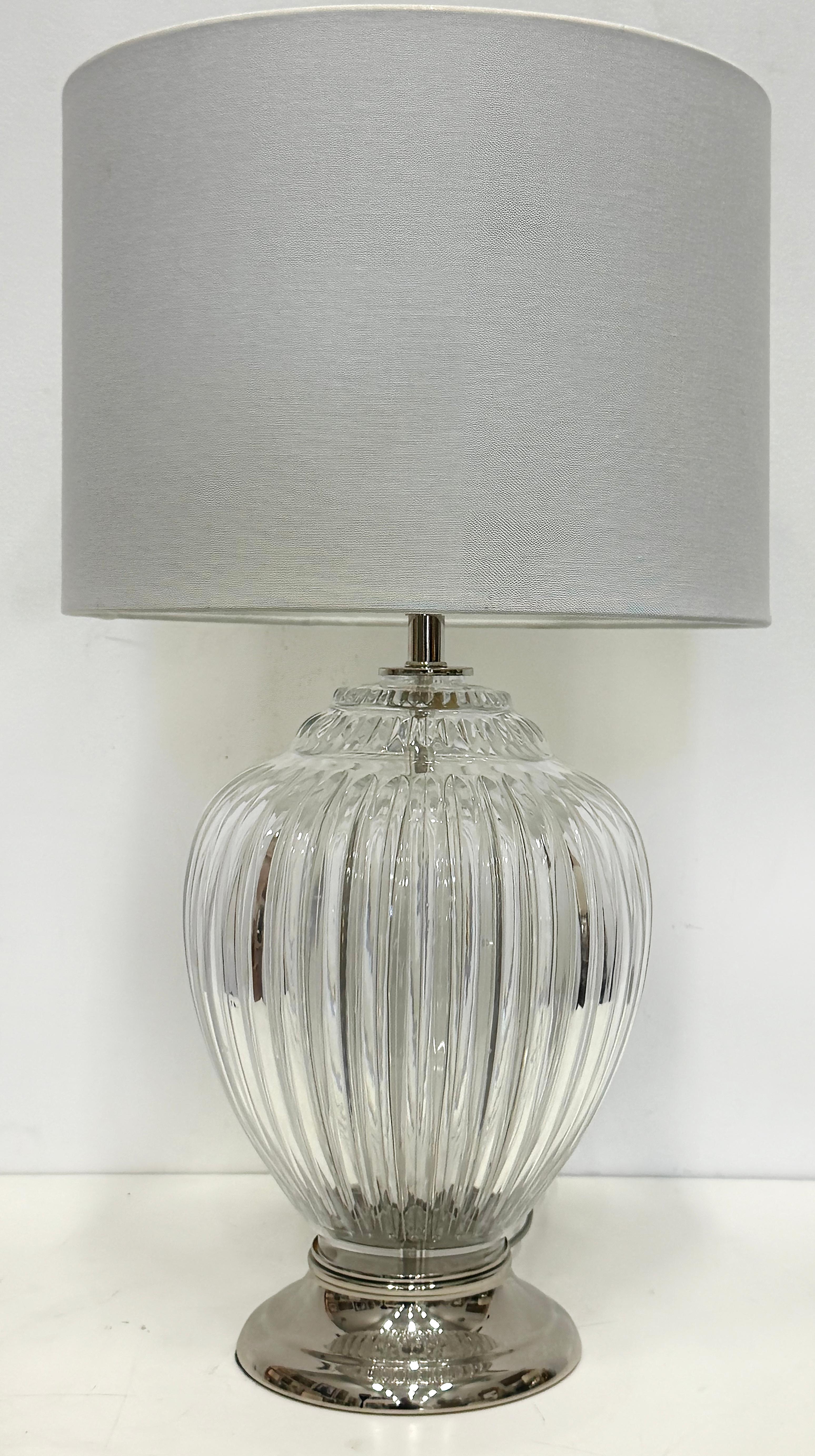 Vintage Transparente Soplado a Mano Acanalado  Lámparas de mesa de cristal de Murano, Pareja en Bueno estado para la venta en Miami, FL