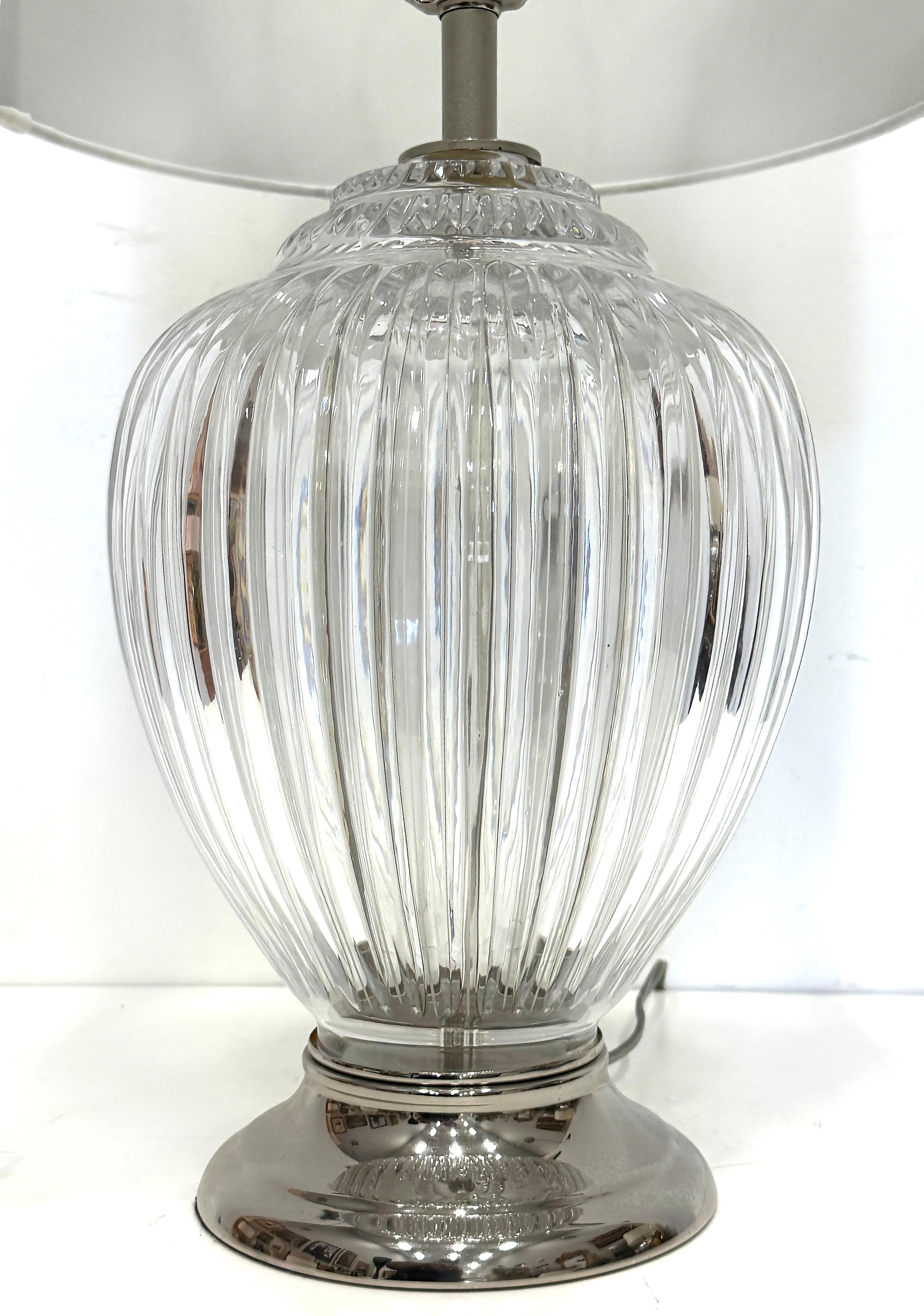 Vintage Transparente Soplado a Mano Acanalado  Lámparas de mesa de cristal de Murano, Pareja siglo XX en venta