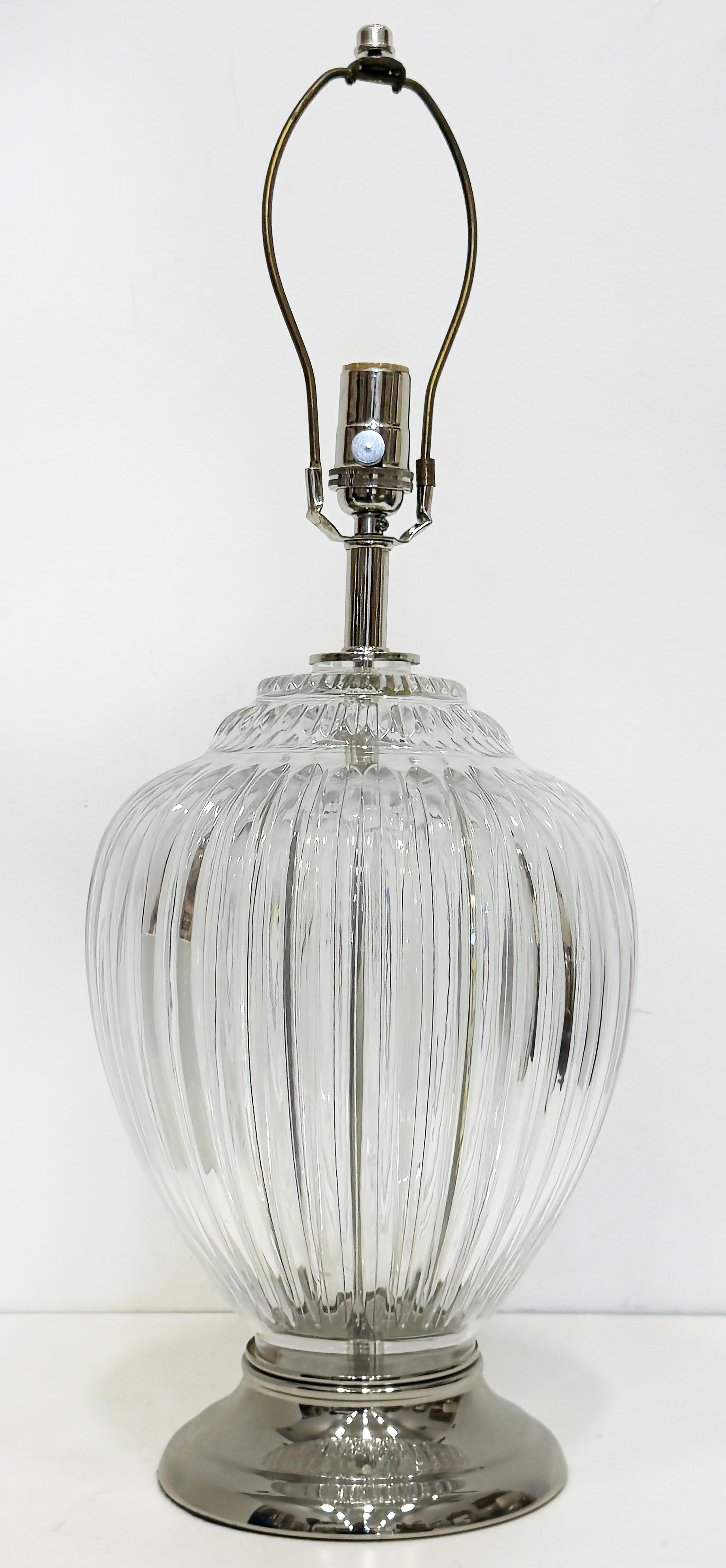 Vintage Transparente Soplado a Mano Acanalado  Lámparas de mesa de cristal de Murano, Pareja Vidrio soplado en venta