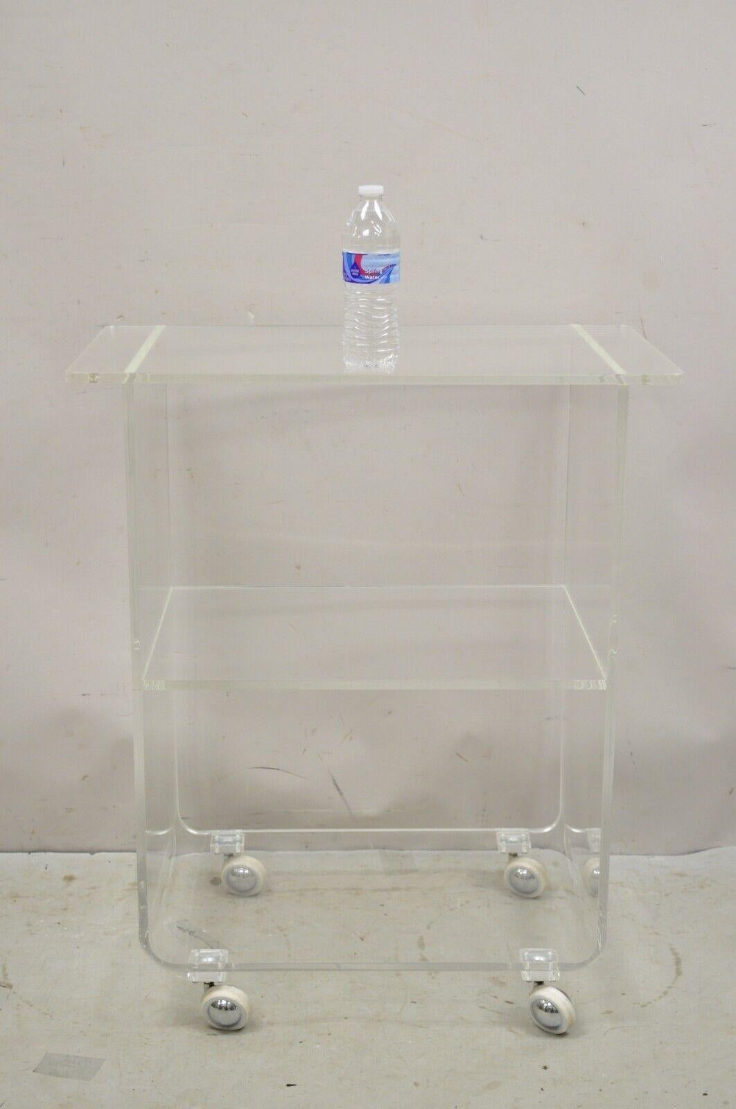 Vintage Clear Lucite Acrylic Mid Century Modern Rolling Bar Cart Side Table For Sale 3