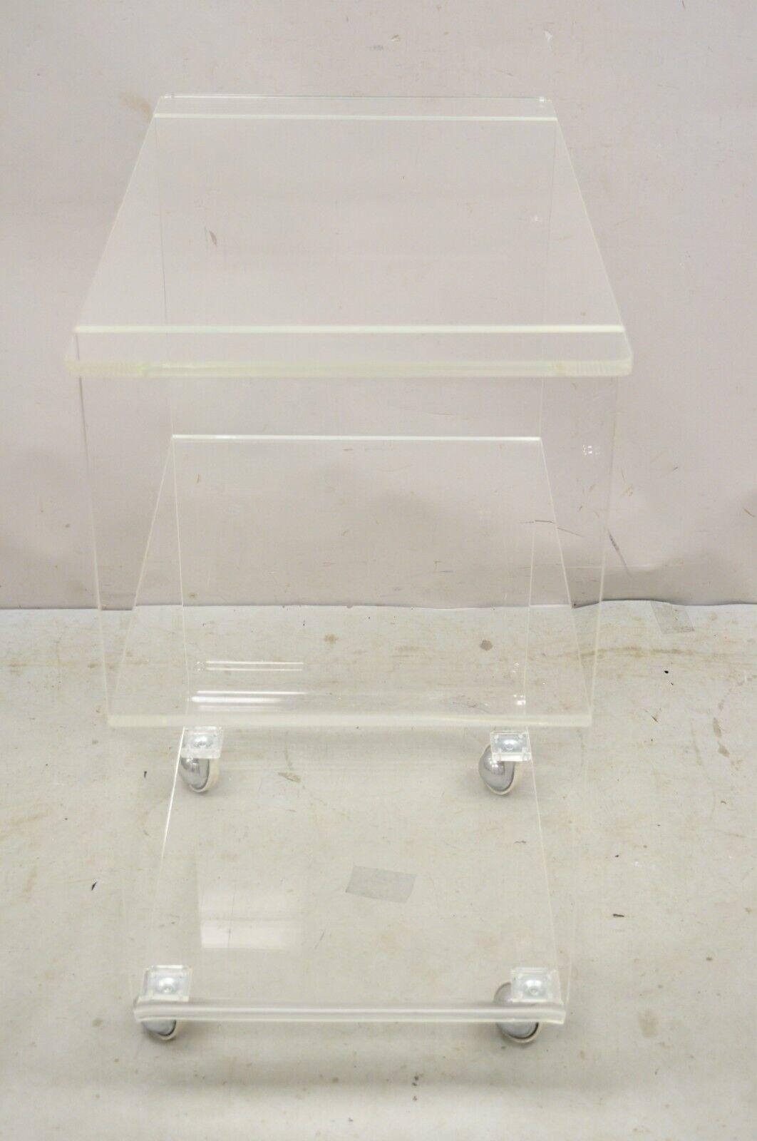 Vintage Clear Lucite Acrylic Mid Century Modern Rolling Bar Cart Side Table For Sale 4