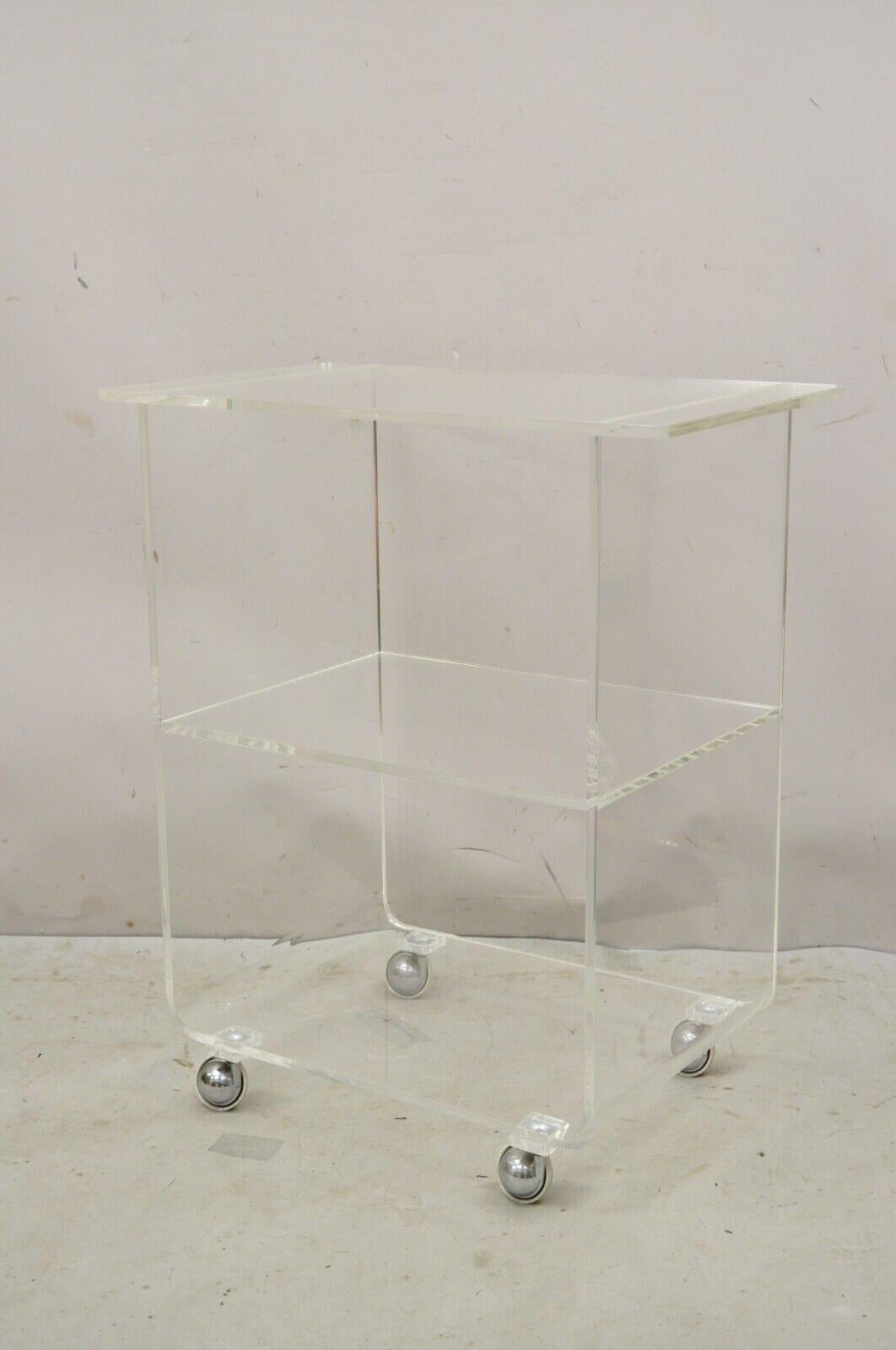 Vintage Clear Lucite Acrylic Mid Century Modern Rolling Bar Cart Side Table For Sale 5