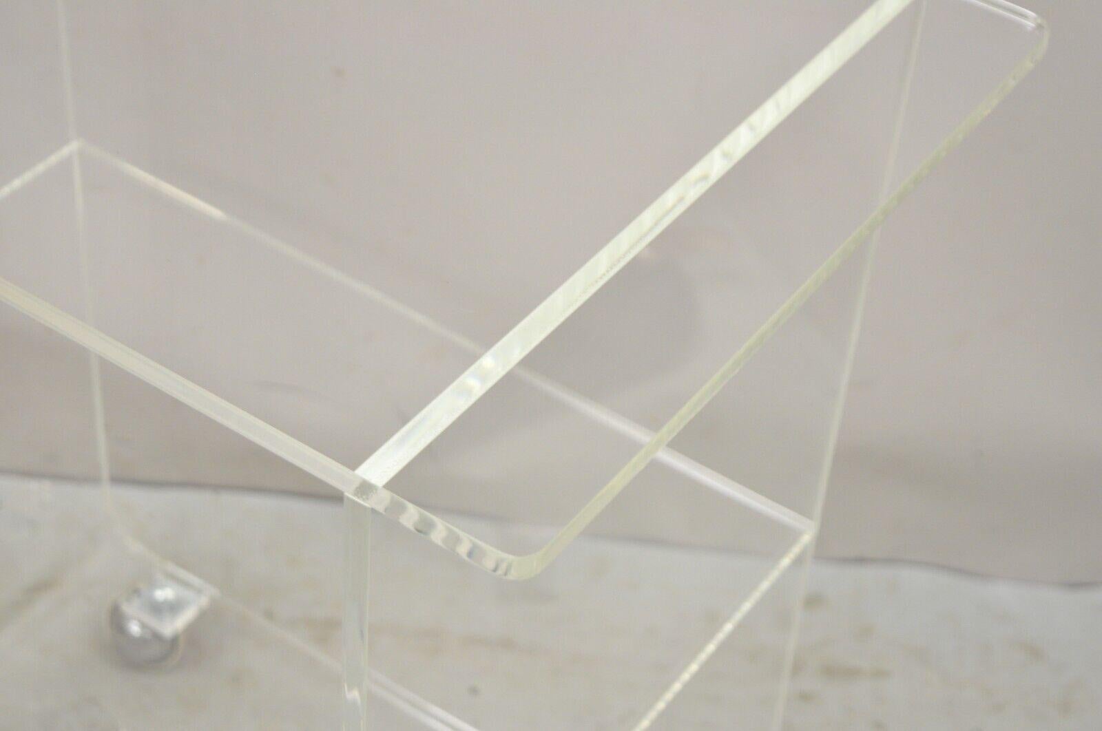 20th Century Vintage Clear Lucite Acrylic Mid Century Modern Rolling Bar Cart Side Table For Sale