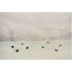 Vintage Clear Lucite Acrylic Mid Century Modern Rolling Side Tables - a Pair