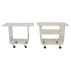Vintage Clear Lucite Acrylic Mid Century Modern Rolling Side Tables - a Pair