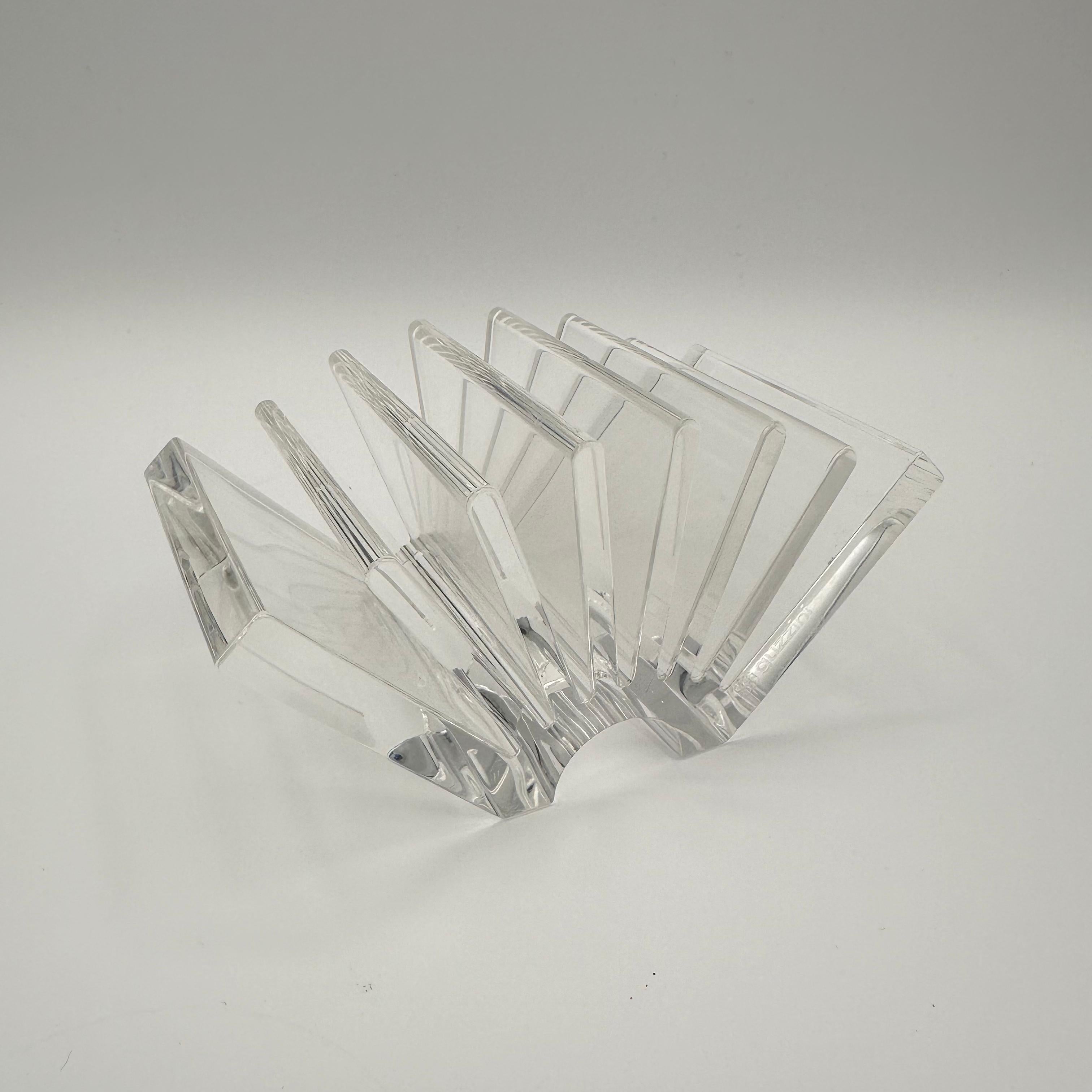 Vintage clear lucite or acrylic post modern fan shaped card holder, sorter or separator made in Italy in the 1980s by Guzzini. Marked 