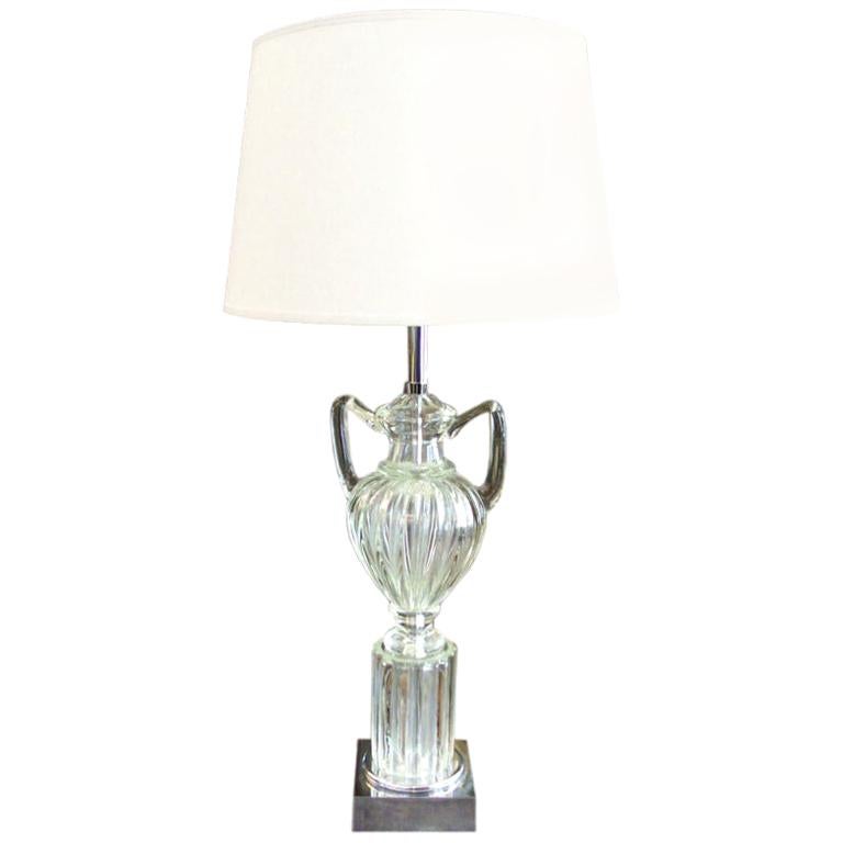 Vintage Clear Marbro Amphora Murano Table Lamp For Sale