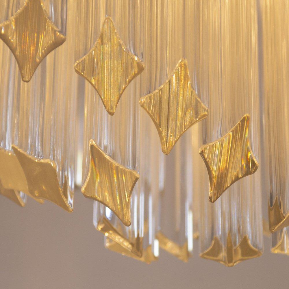 Vintage Clear Murano Glass Chandelier with Brass Frame, Italy In Excellent Condition For Sale In Venezia, IT