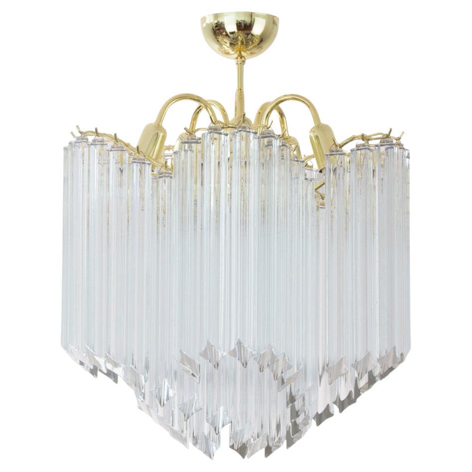 Vintage Clear Murano Glass Chandelier with Brass Frame, Italy