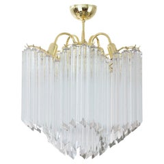 Vintage Clear Murano Glass Chandelier with Brass Frame, Italy