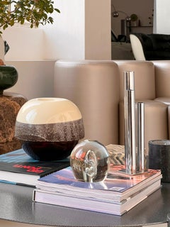 Vintage Clear Murano Glass Paperweight with Included Bubble, Desk Decorative