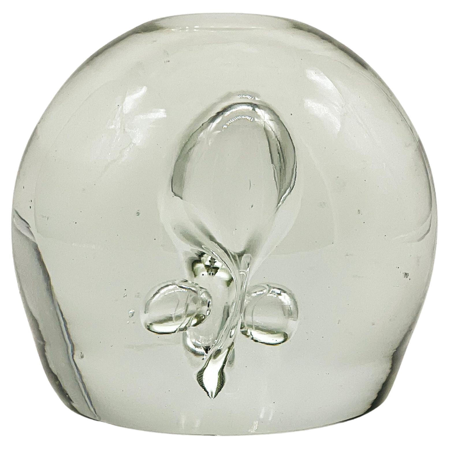 Vintage Clear Murano Glass Paperweight with Included Bubble, Desk Decorative For Sale