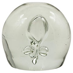 Vintage Clear Murano Glass Paperweight with Included Bubble, Desk Decorative