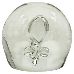 Vintage Clear Murano Glass Paperweight with Included Bubble, Desk Decorative