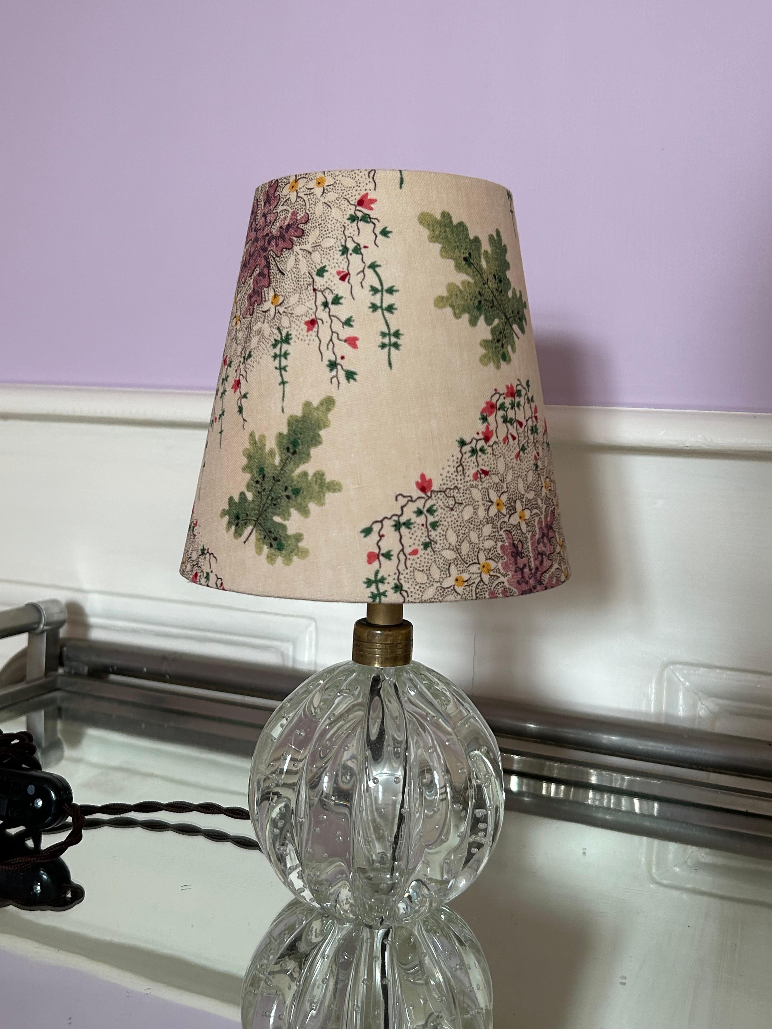 Vintage Clear Murano Table Lamp with Customized Floral Shade, Italy, 1950s In Good Condition In Copenhagen K, DK