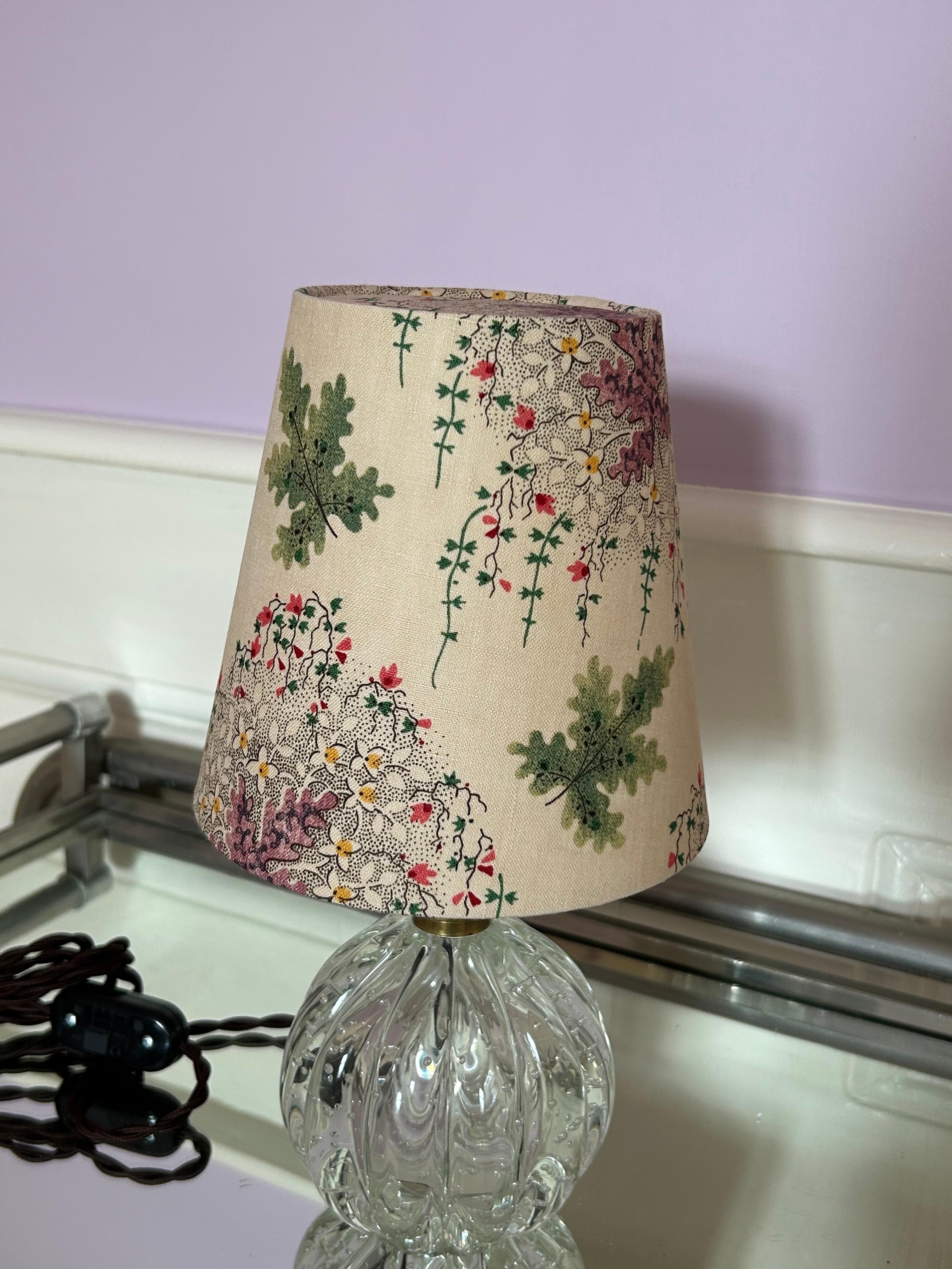 Mid-20th Century Vintage Clear Murano Table Lamp with Customized Floral Shade, Italy, 1950s