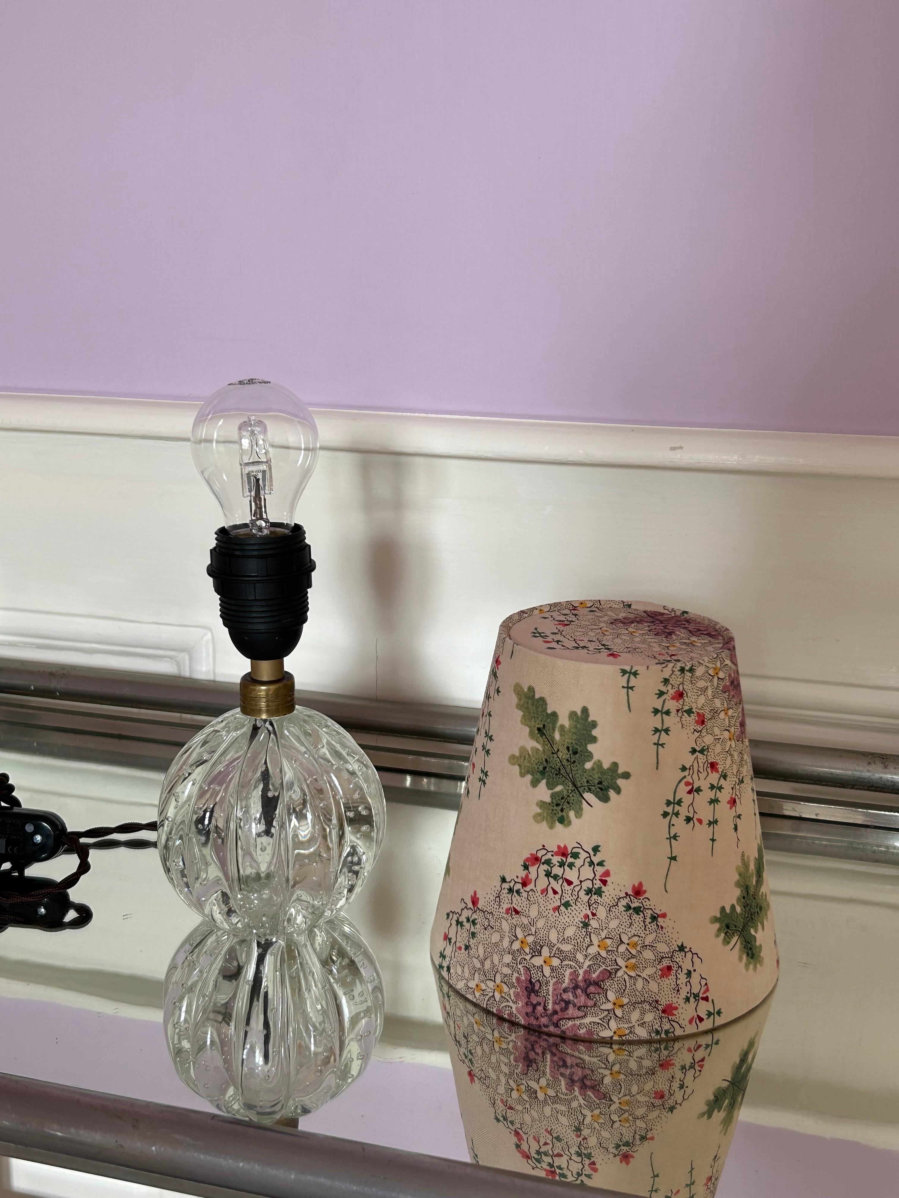 Vintage Clear Murano Table Lamp with Customized Floral Shade, Italy, 1950s 1