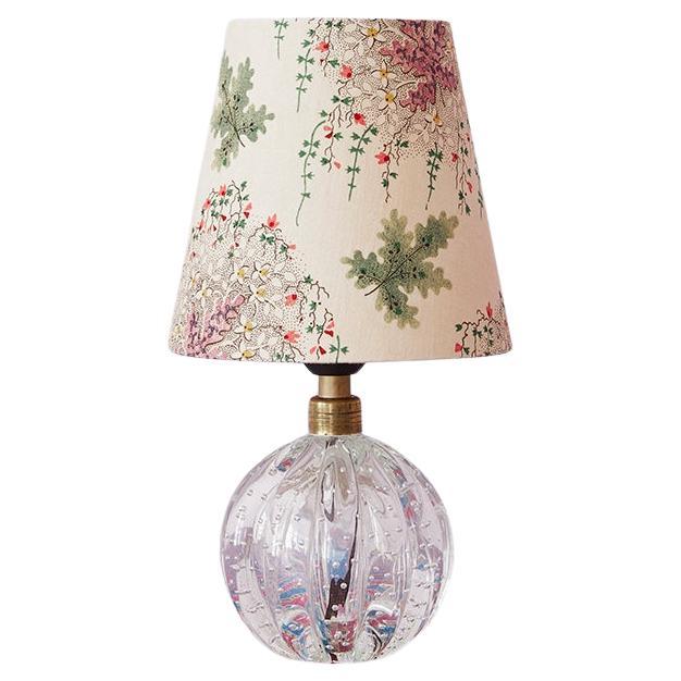 Vintage Clear Murano Table Lamp with Customized Floral Shade, Italy, 1950s For Sale